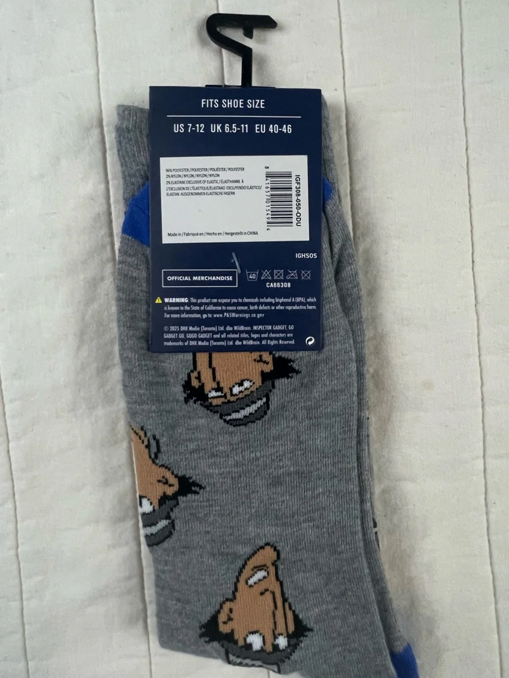 Inspector Gadget Gray Novelty Socks - One Size (7-12)